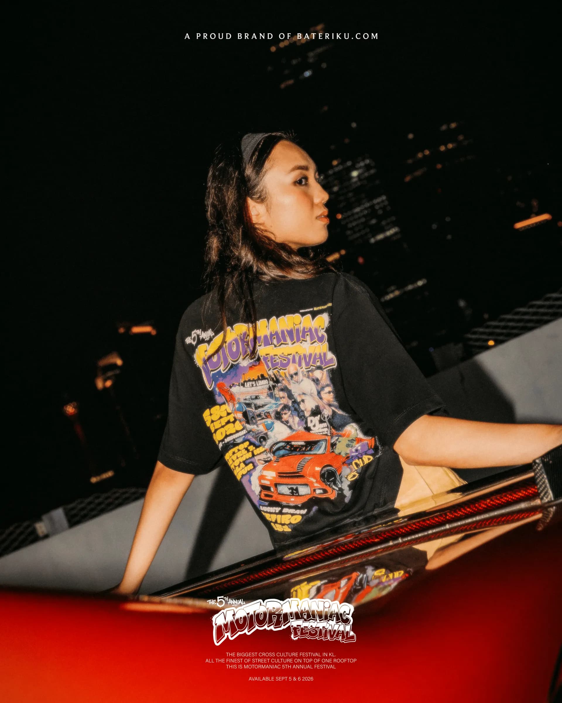 Official 5th Motormaniac Annual Festival T-Shirt, Black