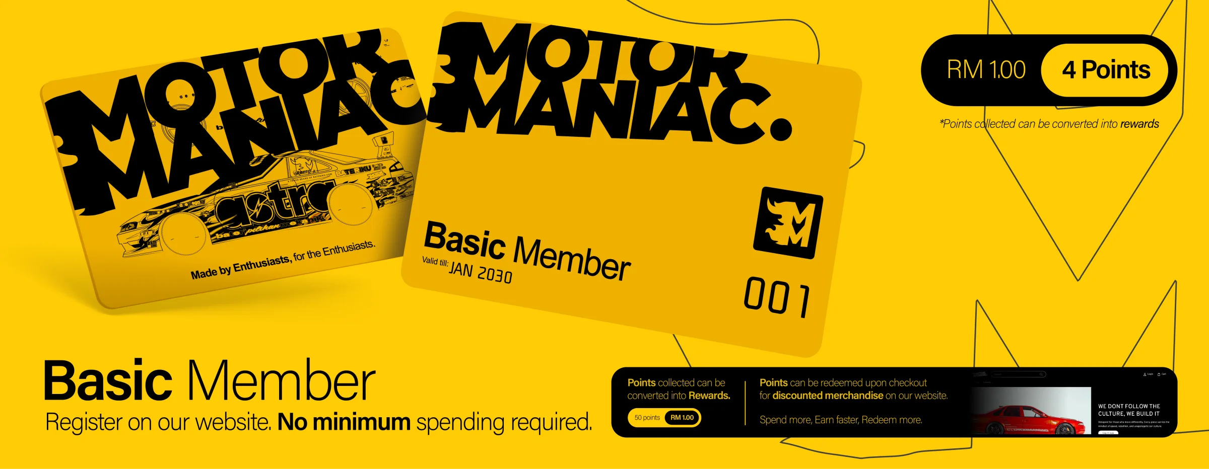 Basic Member: register on our website, no minimum spending required. Points collected can be converted into rewards and redeemed at checkout for discounted merchandise.